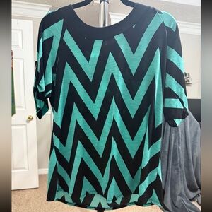 Chevron Patterned Black and Teal Women's Top